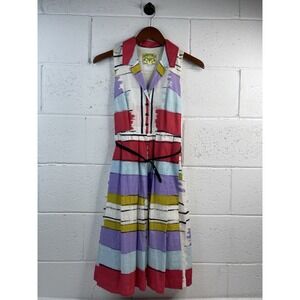 Anthropologie FLOREAT Shirt Dress size 8 Collared Sleeveless Red Purple A-line